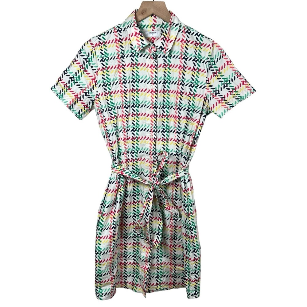 UNTUCKit Womens 4 Imogen Rainbow Plaid Shirt Dress Button Front Short Sleeve